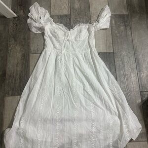 Vintage white midi eyelet dress off the shoulder